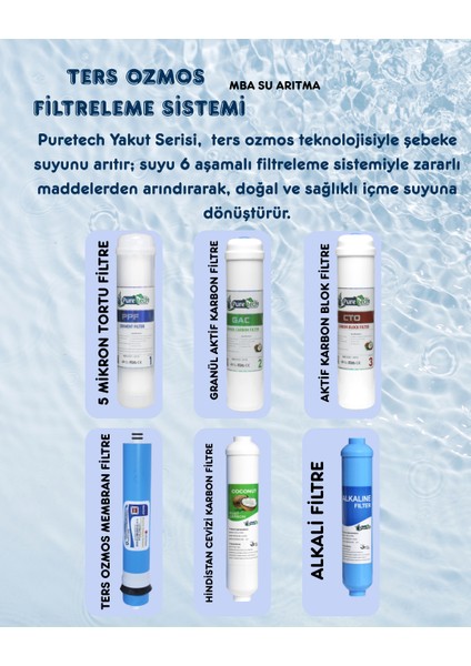 Yakut 6 Aşamalı Pompalı Su Arıtma Cihazı ve 3 Yollu Bataryalı Musluk