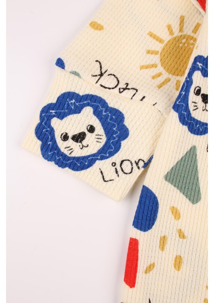 Fermuarlı Bebek Tulumu Waffle Kumaş Aslan Baskılı Tulum modelleri