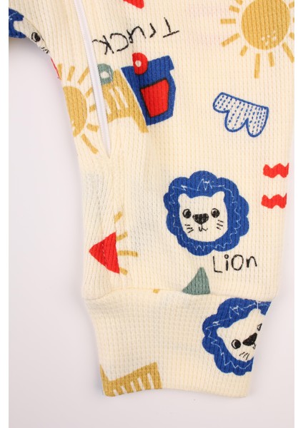 Fermuarlı Bebek Tulumu Waffle Kumaş Aslan Baskılı Tulum fırsatları