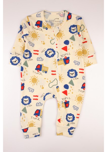 Fermuarlı Bebek Tulumu Waffle Kumaş Aslan Baskılı Tulum indirimleri