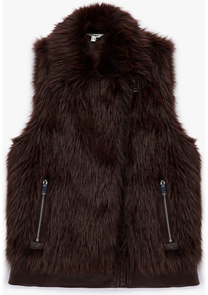 Kolsuz Fermuarlı Cepli Crop Suni Kürk Yelek modelleri