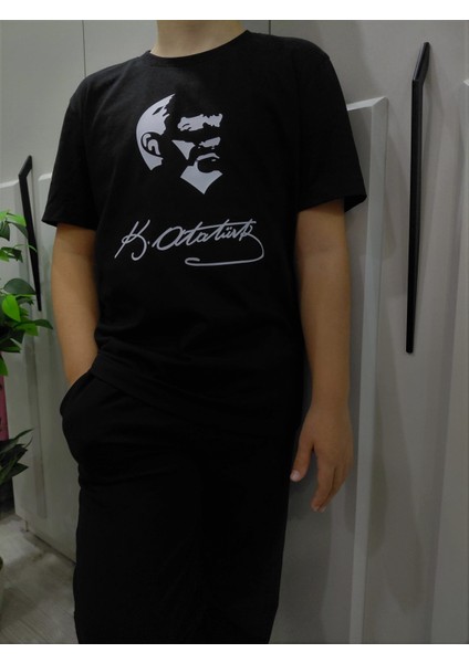 Yüksek Kalite Atatürk Baskılı Pamuklu Unisex Çocuk Tişörtü