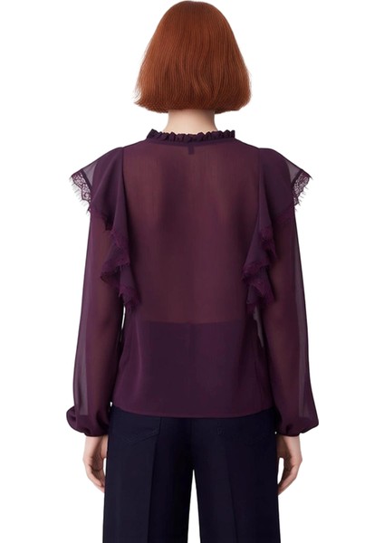 Kadın Bluz Şifon Kumaş Transparan Detaylar Dantel Süslemeler Balon Kol Tasarım Kaliteli Şık fiyatları