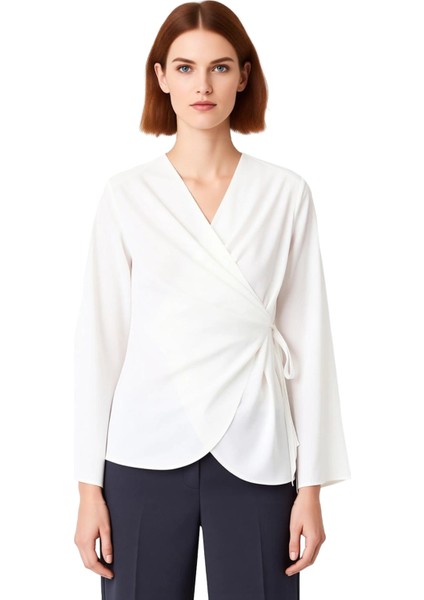 Zarif Kruvaze Kesim Uzun Kollu Dokuma Üst Kadın Kaliteli Şık Rahat Modern Zarif Günlük modelleri