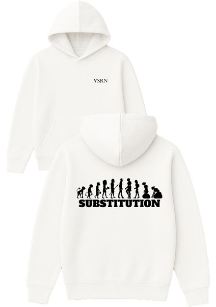 Substıtutıon Tasarım Baskılı Oversize Beyaz Kapüşonlu Sweatshirt