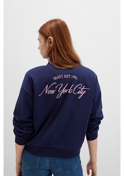 Yarı Fermuarlı Sırt Baskılı Lacivert Sweatshirt 1S10501-80729 modelleri