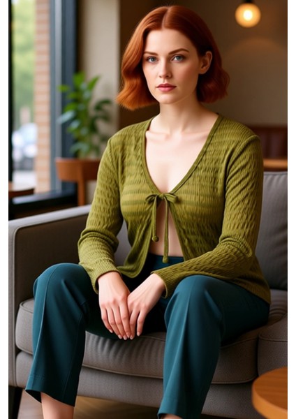 Kadın Esnek Dokulu V Yaka Bağlantılı Uzun Kollu Örme Üst Kaliteli Şık Rahat Modern Zarif Günlük