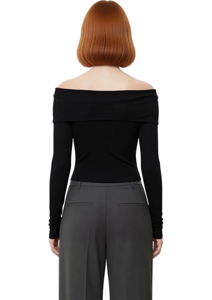 Kadın Moda Şık Üst Giyim Crop Carmen Yaka Slim Kalıp Örme Kısa Esnek Bluz modelleri