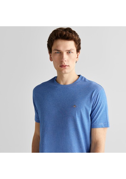 Erkek Mavi Regular Fit Bisiklet Yaka Çizgili T-Shirt fırsatları