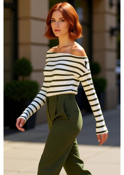 Kadın Şık Regular Kayık Yaka Düşük Kol Slim Kalıp Örme Düz Yumuşak Kumaşlı Fitted Vücuda Oturan Bluz fırsatları