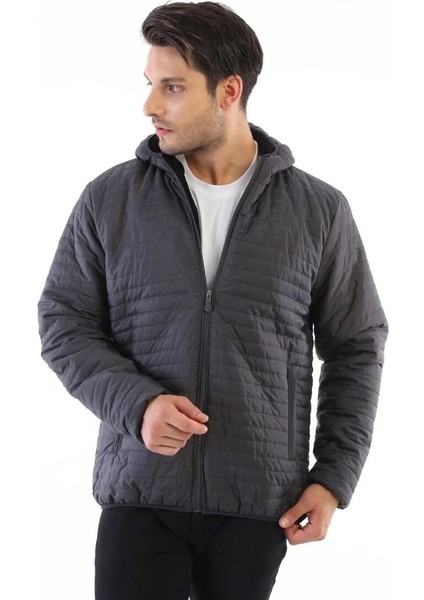 Içi Astarlı Su ve Rüzgar Geçirmez Cepli Kapüşonlu Erkek Mont