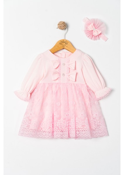 Kız Bebek Mevlütlük Elbise Bandanalı Dantelli