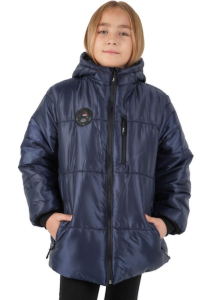 İçi Kürklü Su ve Rüzgar Geçirmez Kapüşonlu Kız Çocuk Mont