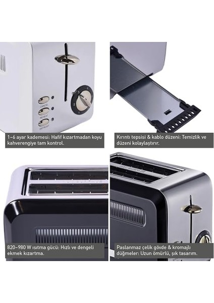 Gem Titan 2 Dilim Ekmek Kızartma Makinesi – 980 W, Paslanmaz Çelik Gövde | Siyah Gümüş modelleri