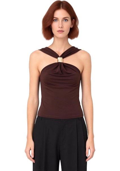 Basic Kolsuz Örme Bluz V Yaka Fitted Kalıp Günlük Kullanım Profesyonel Görünüm