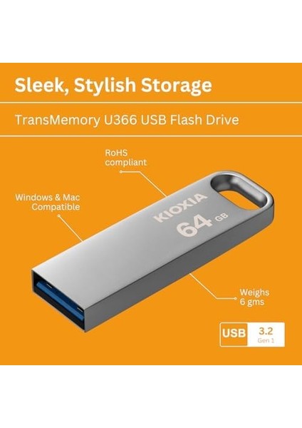 Transmemory U366 64GB USB Bellek – USB 3.2 Gen 1, Metal fiyatları