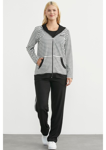 Kapüşonlu Çizgili Eşofman Takım - Siyah fiyatları