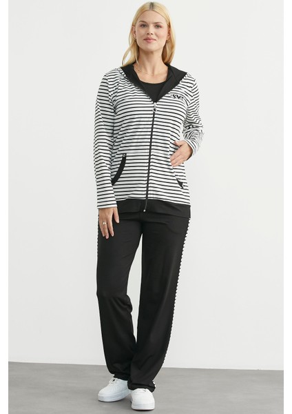 Kapüşonlu Çizgili Eşofman Takım - Siyah modelleri