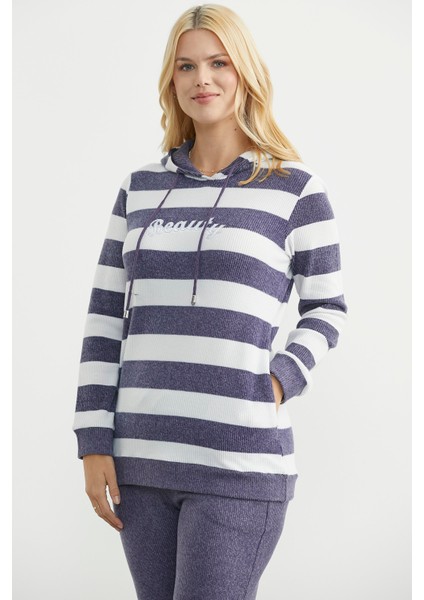 Yumoş Fitilli Kombinli Pijama Takım - Mavi