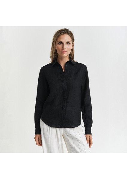 Kadın Siyah Regular Fit Klasik Yaka Gömlek