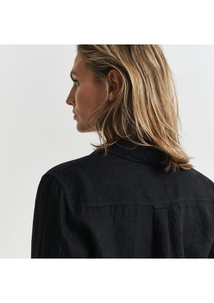 Kadın Siyah Regular Fit Klasik Yaka Gömlek