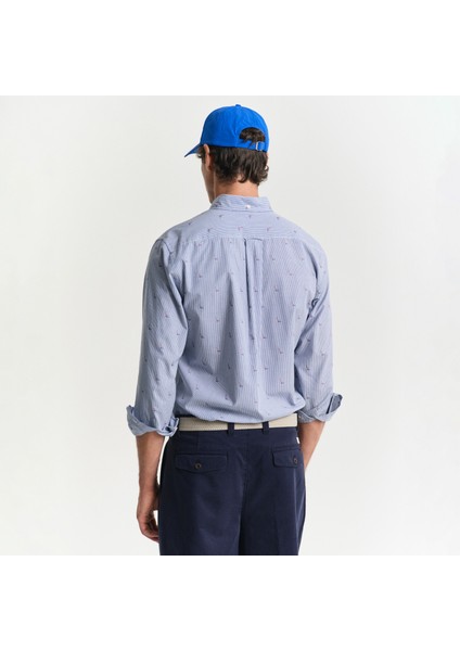 Erkek Lacivert Regular Fit Düğmeli Yaka Çizgili Gömlek modelleri