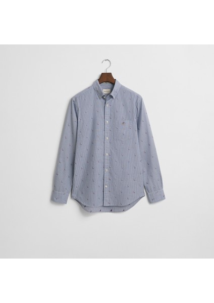 Erkek Lacivert Regular Fit Düğmeli Yaka Çizgili Gömlek indirimleri