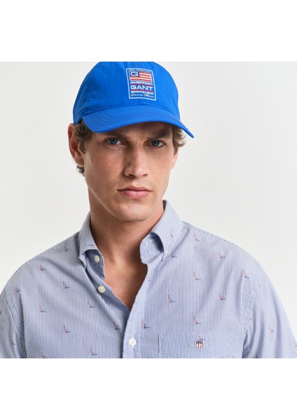 Erkek Lacivert Regular Fit Düğmeli Yaka Çizgili Gömlek