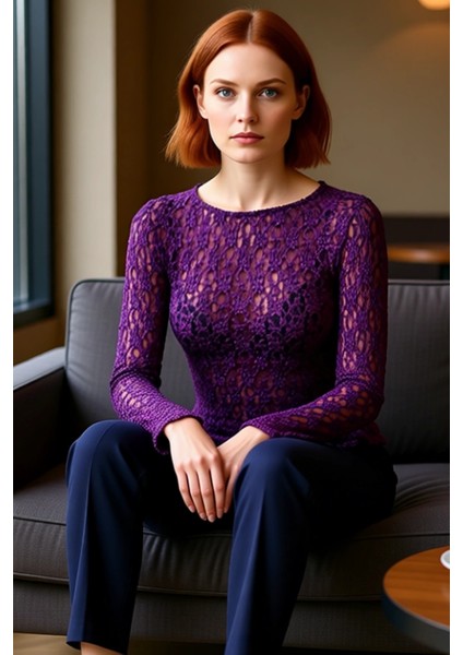 Kadın Asimetrik Detaylı Bisiklet Yaka Uzun Kollu Örme Üst Kaliteli Şık Rahat Modern Zarif Günlük