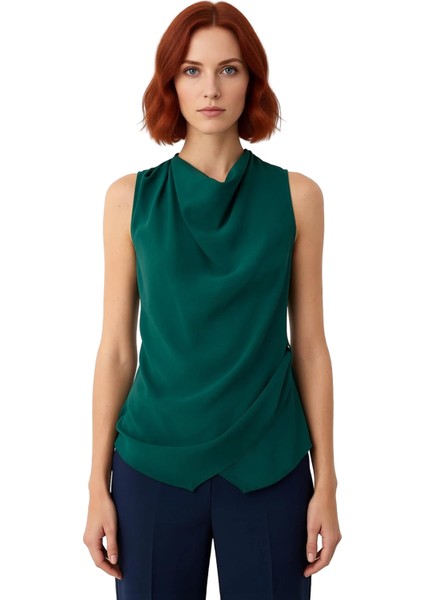 Kadın Bluz Kolsuz Saten Dokuma Degaje Yaka Yan Bağlama Detaylı Günlük Şıklık Kaliteli Şık Rahat fiyatları