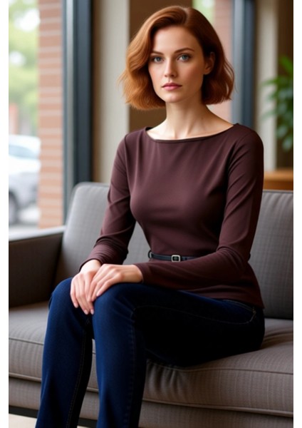 Kadın Uzun Kollu Esnek Örme Üst Nervürlü Detaylı Kaliteli Şık Rahat Modern Zarif Günlük