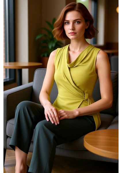 Kadın Dökümlü Yaka Büzgülü Detaylı Örme Bluz Kaliteli Şık Rahat Modern Zarif Günlük