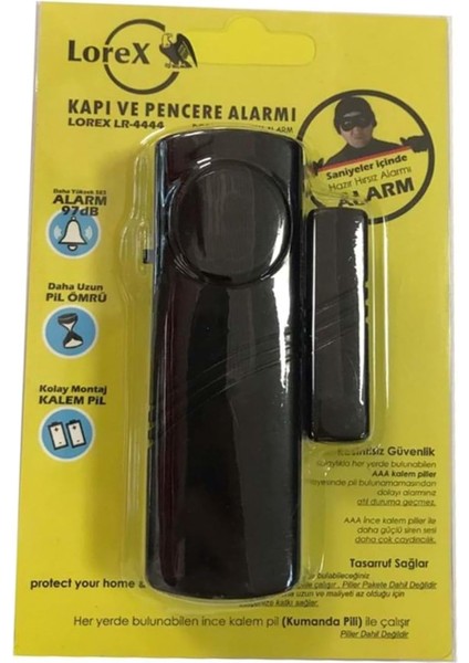 LR-4444S Siyah Renk Pilli Kapı Pencere Alarm - Piller Hariç - Ev Alarmı - Kablosuz Pencere Alarmı - Hırsız Alarmı