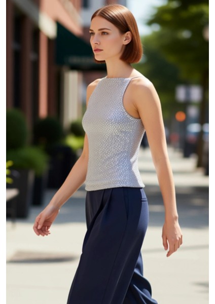 Regular Kalıp Kolsuz Bluz 100% Polyester Payetli Yazlık Şık Dayanıklı Malzeme Yüksek Kalite modelleri