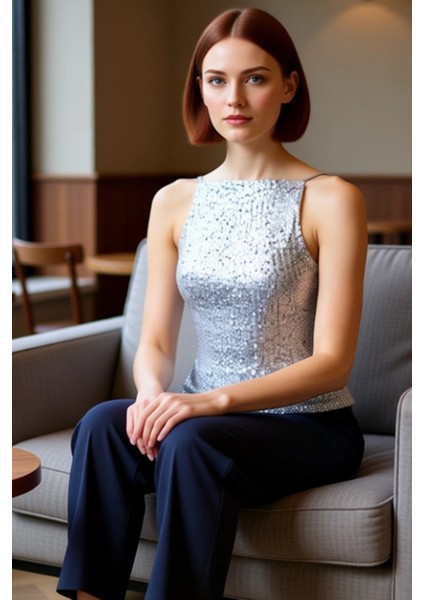 Regular Kalıp Kolsuz Bluz 100% Polyester Payetli Yazlık Şık Dayanıklı Malzeme Yüksek Kalite fırsatları