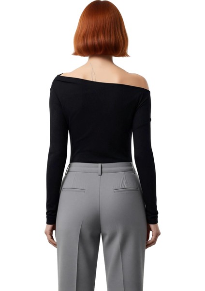 Moda Kayık Yaka Örme Slim Çizgili Desen Casual Günlük Regular Uzun Kol Bluz fiyatları