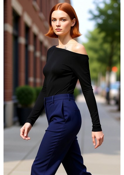 Moda Kayık Yaka Örme Slim Çizgili Desen Casual Günlük Regular Uzun Kol Bluz modelleri