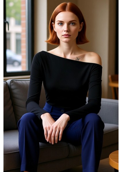 Moda Kayık Yaka Örme Slim Çizgili Desen Casual Günlük Regular Uzun Kol Bluz fırsatları