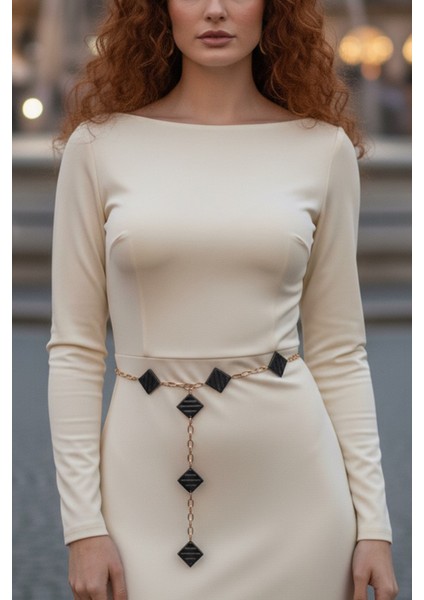 Pınkmark Kadın Gold Siyah Sallantılı Zincir Kemer PMKM25741