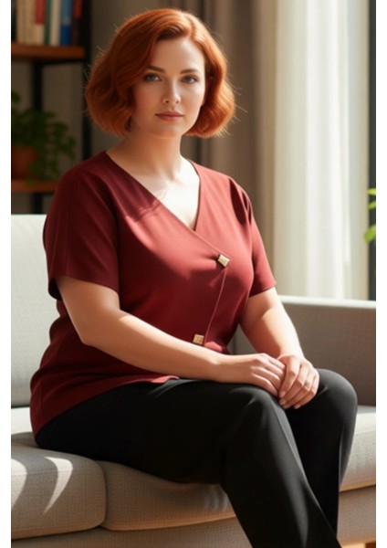 Kadınlar Için V Yaka Düğmeli Asimetrik Kesim Triko Bluz Kaliteli Şık Rahat Modern Zarif Günlük fırsatları