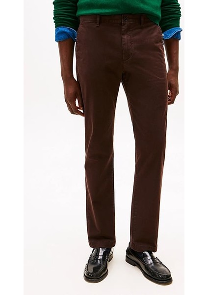Erkek Denton Düz Paça Chino Pantolon - Kahverengi