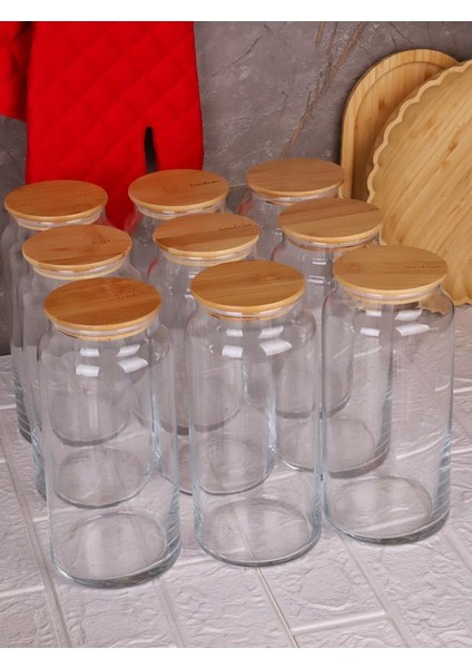 Zone - 9'lu Cam Saklama Kabı 1300ML Vakumlu Bambu Kapaklı