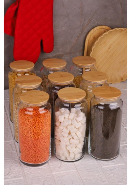 Zone - 9'lu Cam Saklama Kabı 1300ML Vakumlu Bambu Kapaklı modelleri