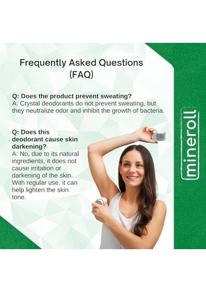 Mineroll Doğal Kristal Deodorant - Vegan, Kokusuz, 24 Saat Koruma, Kadın ve Erkeler Için - Alum Taş, Mineral Tuz, Roll-On, 70 gr fiyatları