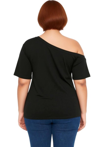 Kadın Asimetrik Yaka %100 Pamuklu Kısa Kollu Örme Bluz Günlük Şık ve Rahat Kullanım Için fırsatları