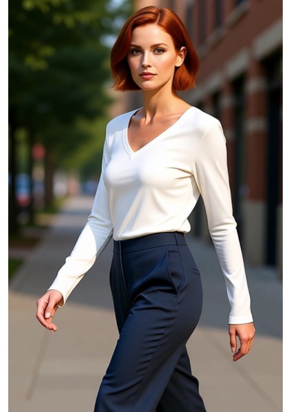 Kadın V Yaka Uzun Kollu Vücuda Oturan Örme Üst Konforlu ve Şık Kaliteli Şık Rahat Modern Zarif fırsatları