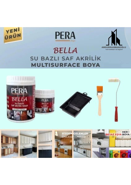 Bella Su Bazlı Saf Akrilik Hobi Boyası 4 Parça Set (Fayans-Mermer-Tezgah-Kapı-Dolap-Iç Cephe-Dönüşüm-Mutfak-Banyo-Plastik-Ahşap)