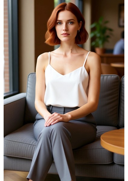 Kadın V Yaka Kolsuz Dokuma Bluz Günlük Şıklık Için Ideal Parça Kaliteli Şık Rahat Modern Zarif