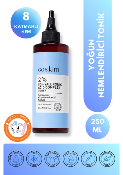 8 Çeşit Hyaluronik Asit Içeren Nemlendirici Tonik | 2% 8d Hyaluronic Acid Complex Toner 250 ml
