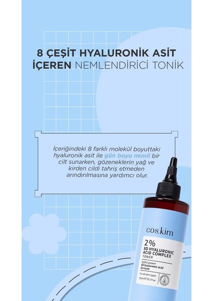 8 Çeşit Hyaluronik Asit Içeren Nemlendirici Tonik | 2% 8d Hyaluronic Acid Complex Toner 250 ml